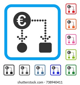 Euro Flow Chart icon. Flat gray iconic symbol in a light blue rounded rectangular frame. Black, gray, green, blue, red, orange color additional versions of Euro Flow Chart vector.