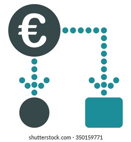 Euro Flow Chart vector icon. Style is bicolor flat symbol, soft blue colors, rounded angles, white background.