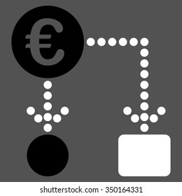 Euro Flow Chart vector icon. Style is bicolor flat symbol, black and white colors, rounded angles, gray background.