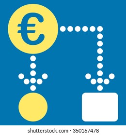 Euro Flow Chart vector icon. Style is bicolor flat symbol, yellow and white colors, rounded angles, blue background.