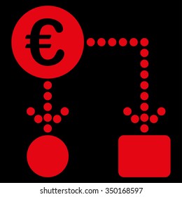 Euro Flow Chart vector icon. Style is flat symbol, red color, rounded angles, black background.