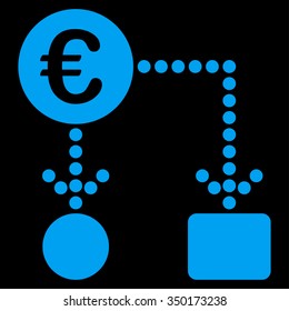 Euro Flow Chart vector icon. Style is flat symbol, blue color, rounded angles, black background.