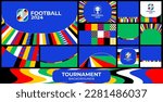 Euro Football 2024 social media backgrounds set. Vector illustration Football europe 2024 in Germany square and horizontal pattern background or banner, card, website. 