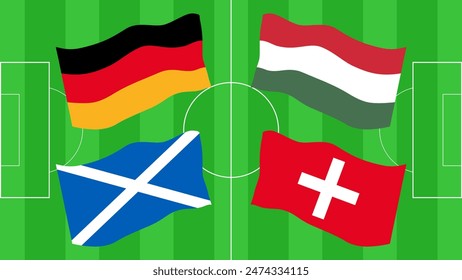 Euro Football Championship event 2024 in Germany. Group A. Germany, Scotland, Hungary, Switzerland. Layout banner background poster web design. Vector illustration.