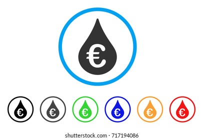 Euro Fuel Drop rounded icon. Style is a flat Euro fuel drop gray symbol inside light blue circle with black, gray, green, blue, red, orange color versions.