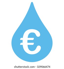 Euro Fuel Drop vector icon. Style is flat symbol, blue color, rounded angles, white background.