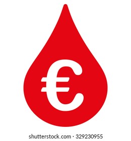 Euro Fuel Drop vector icon. Style is flat symbol, intensive red color, rounded angles, white background.