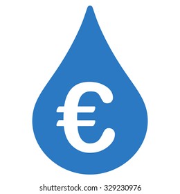 Euro Fuel Drop vector icon. Style is flat symbol, smooth blue color, rounded angles, white background.