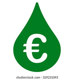 Euro Fuel Drop vector icon. Style is flat symbol, green color, rounded angles, white background.