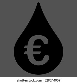 Euro Fuel Drop vector icon. Style is flat symbol, black color, rounded angles, gray background.