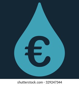 Euro Fuel Drop vector icon. Style is flat symbol, blue color, rounded angles, dark blue background.