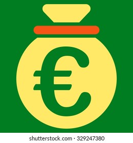 Euro Fund vector icon. Style is bicolor flat symbol, orange and yellow colors, rounded angles, green background.