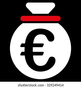 Euro Fund vector icon. Style is bicolor flat symbol, red and white colors, rounded angles, black background.