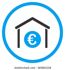 Euro Garage vector icon. Style is bicolor flat circled symbol, blue and gray colors, rounded angles, white background.