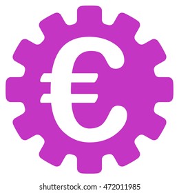 Euro Gear icon. Vector style is flat iconic symbol with rounded angles, violet color, white background.