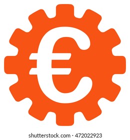 Euro Gear icon. Vector style is flat iconic symbol with rounded angles, orange color, white background.