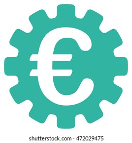 Euro Gear icon. Vector style is flat iconic symbol with rounded angles, cyan color, white background.