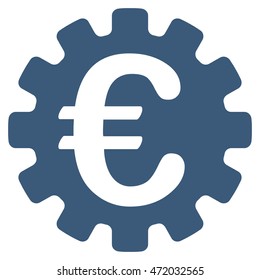Euro Gear icon. Vector style is flat iconic symbol with rounded angles, blue color, white background.