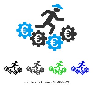 Euro Gears Runner flat vector icon. Colored euro gears runner gray, black, blue, green icon variants. Flat icon style for graphic design.