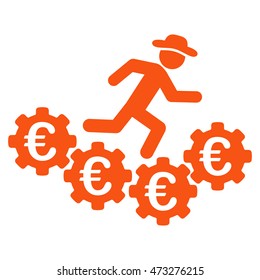 Euro Gears Runner icon. Vector style is flat iconic symbol, orange color, white background.