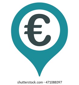 Euro Geotargeting icon. Vector style is bicolor flat iconic symbol with rounded angles, soft blue colors, white background.