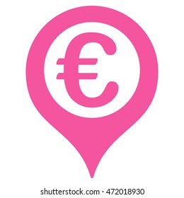 Euro Geotargeting icon. Vector style is flat iconic symbol with rounded angles, pink color, white background.