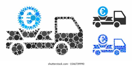 Euro gift delivery composition of spheric dots in variable sizes and color tints, based on Euro gift delivery icon. Vector round dots are combined into blue mosaic.