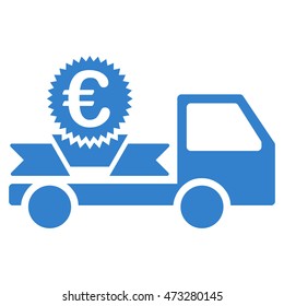 Euro Gift Delivery icon. Vector style is flat iconic symbol, cobalt color, white background.