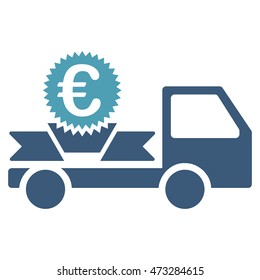 Euro Gift Delivery icon. Vector style is bicolor flat iconic symbol, cyan and blue colors, white background.