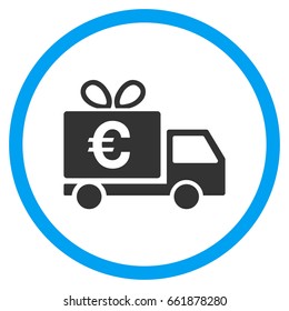 Euro Gift Delivery rounded icon. Vector illustration style is a flat iconic symbol inside a circle, color, transparent background. Designed for web and software interfaces.