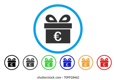 Euro Gift rounded icon. Vector illustration style is a gray flat iconic euro gift symbol inside a circle. Additional color versions are black, grey, green, blue, red, orange.