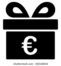 Euro Gift vector icon. Style is flat symbol, black color, rounded angles, white background.