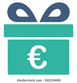 Euro Gift vector icon. Style is bicolor flat symbol, cobalt and cyan colors, rounded angles, white background.