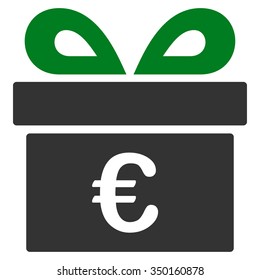 Euro Gift vector icon. Style is bicolor flat symbol, green and gray colors, rounded angles, white background.