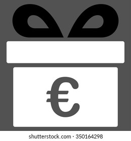 Euro Gift vector icon. Style is bicolor flat symbol, black and white colors, rounded angles, gray background.