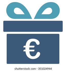 Euro Gift vector icon. Style is bicolor flat symbol, cyan and blue colors, rounded angles, white background.