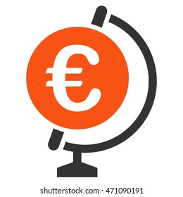 Euro Globe icon. Vector style is bicolor flat iconic symbol with rounded angles, orange and gray colors, white background.