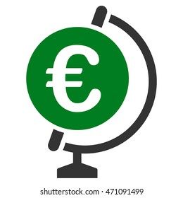 Euro Globe icon. Vector style is bicolor flat iconic symbol with rounded angles, green and gray colors, white background.