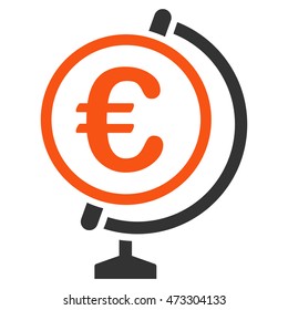 Euro Globe icon. Vector style is bicolor flat iconic symbol with rounded angles, orange and gray colors, white background.