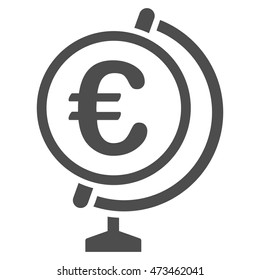 Euro Globe icon. Vector style is flat iconic symbol with rounded angles, gray color, white background.