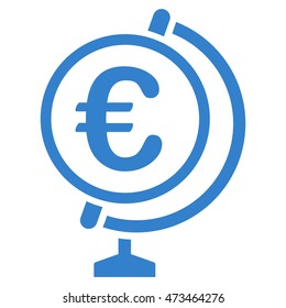 Euro Globe icon. Vector style is flat iconic symbol with rounded angles, cobalt color, white background.