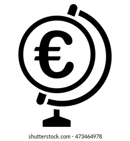 Euro Globe icon. Vector style is flat iconic symbol with rounded angles, black color, white background.