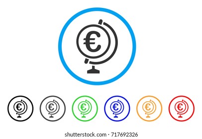 Euro Globe rounded icon. Style is a flat euro globe grey symbol inside light blue circle with black, gray, green, blue, red, orange variants. Vector designed for web and software interfaces.