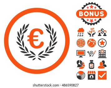 Euro Glory icon with bonus elements. Vector illustration style is flat iconic bicolor symbols, orange and gray colors, white background.