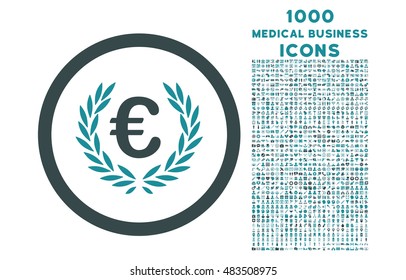 Euro Glory rounded vector bicolor icon with 1000 medical business icons. Set style is flat pictograms, soft blue colors, white background.