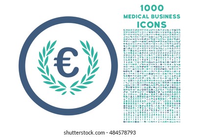 Euro Glory rounded vector bicolor icon with 1000 medical business icons. Set style is flat pictograms, cobalt and cyan colors, white background.