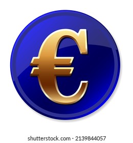 Euro glossy icon. Blue euro sign.  Casino chip. Vector illustration.