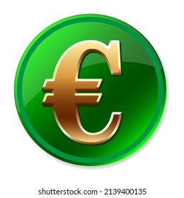 Euro glossy icon. Green  euro sign.  Casino chip. Vector illustration.