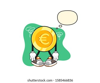 Euro gold coin broken spirit with thought bubble cartoon. Mascot Character vector.