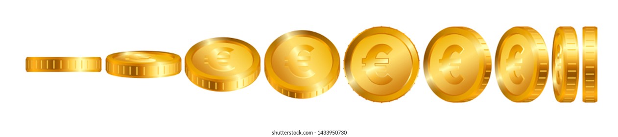 Euro Gold coins isolated on white background. Vector illustration.